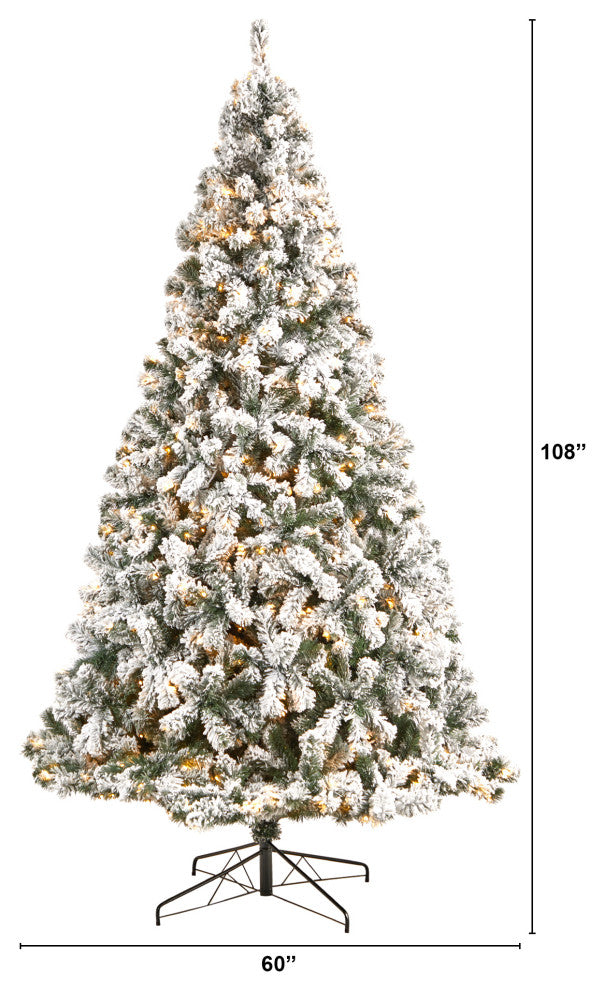 9' Flocked West Virginia Fir Artificial Christmas Tree With 650 Clear LED Lights