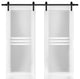 Double Barn Doors Opaque Glass 4 Lites / Mela 7222 White Silk / 13FT Rail, 64" X 96" ( 2* 32x96)