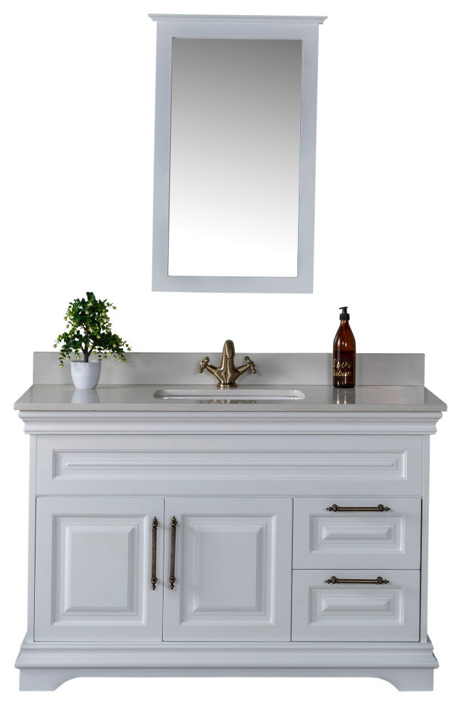 Romana Collection 48" Bathroom Vanity With Sink, Mirror, Countertop, White