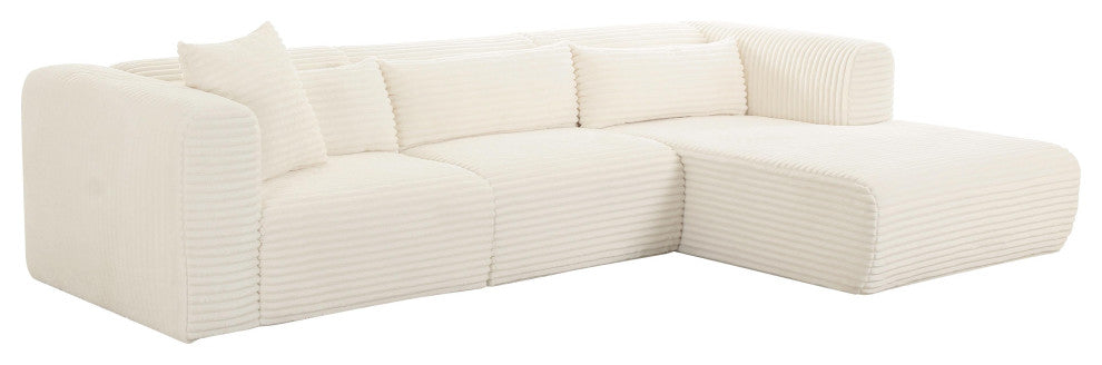 Tarra Fluffy Oversized Corduroy Modular Sectional, Cream, Raf