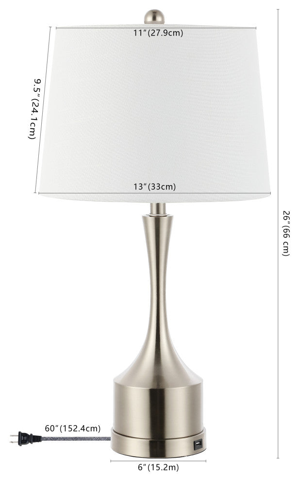 Cooper 26" French Country Iron Table Lamp, USB Charging, Set of 2, Nickel