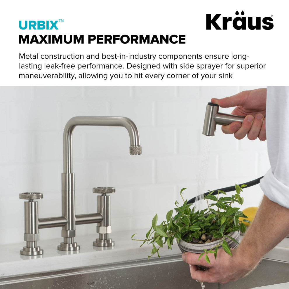 Urbix Bridge Kitchen Faucet, Spot Free Stainless Steel