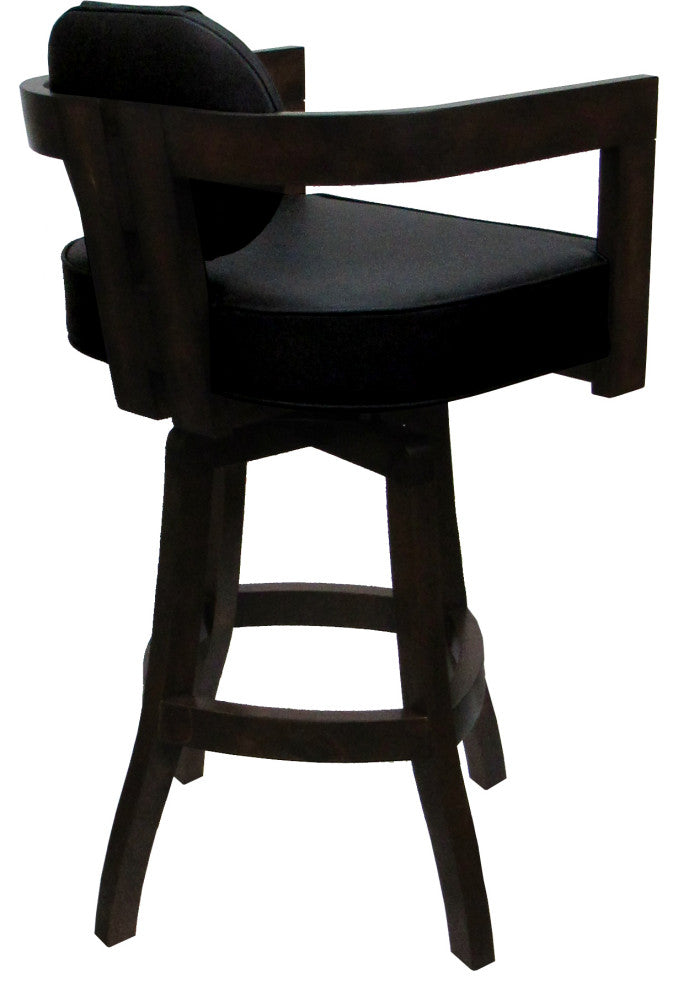 Swivel Wood Bar Stool Kadir Plus on S-Base, Black Vinyl - Dark Walnut, 26"
