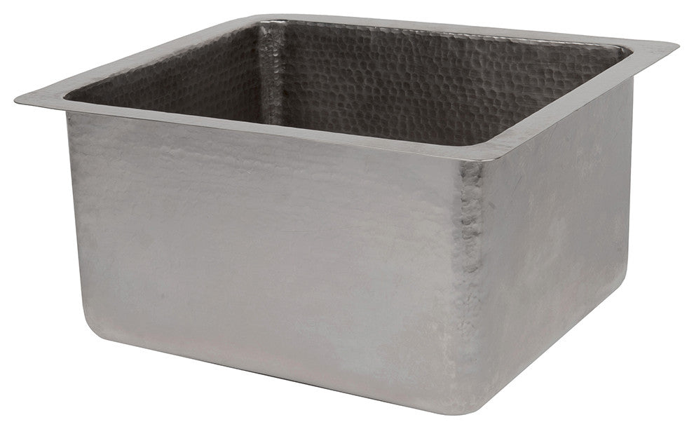 16" Gourmet Rectangular Hammered Copper Bar/Prep Sink in Nickel