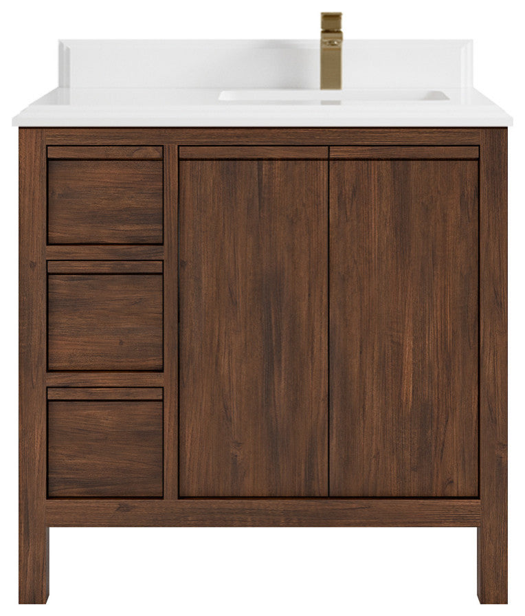 Elizabeth 36 Right Offset Bath Vanity in Dark Walnut Teak 1.5" White Quartz