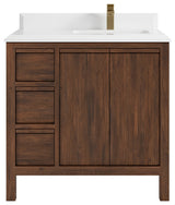 Elizabeth 36 Right Offset Bath Vanity in Dark Walnut Teak 1.5" White Quartz
