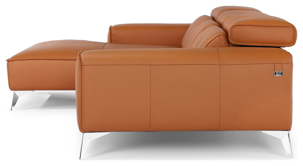 Raj Orange Reclining Leather Sectional, Right Chaise