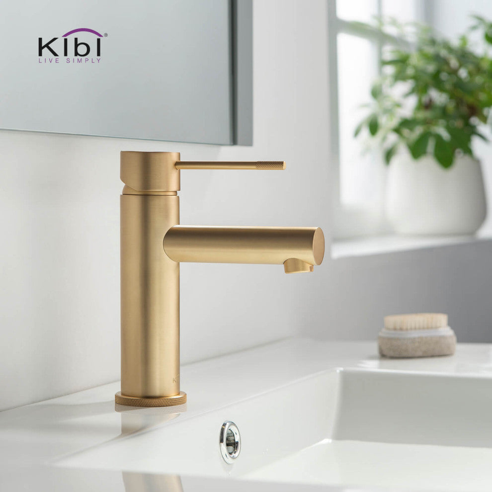 Circular X Brass Single Hole Bathroom Faucet KBF1010, Brush Gold, With Drain