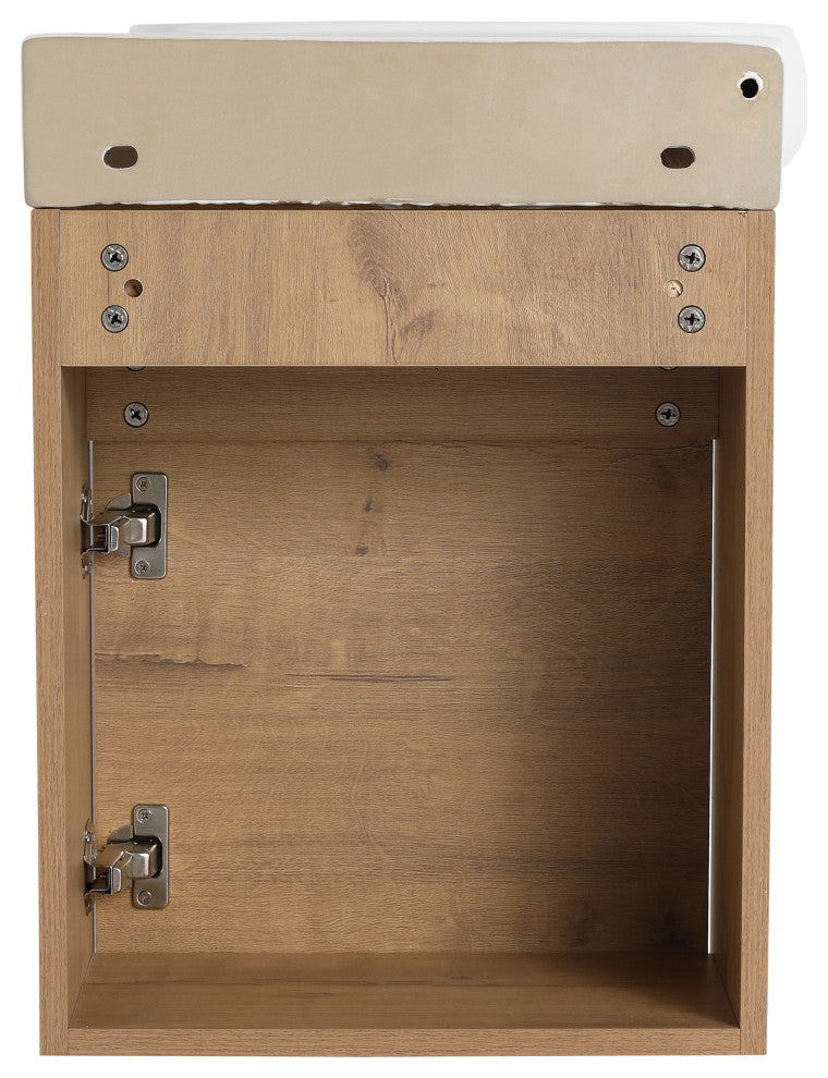 Small Wall-Mounted Plywood Bath Vanity, Imitative Oak, Ceramic Sink