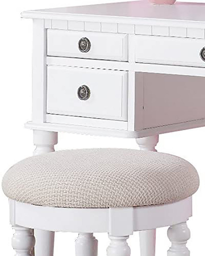 Vanity Set with Tri-Fold Mirror, White