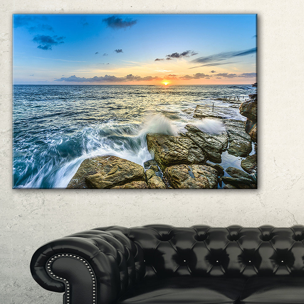 "Rocky Coogee Beach in Sydney" Seashore Canvas Print, 32"x16"