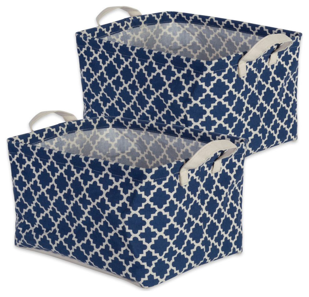 Cotton/Poly Laundry Bin Lattice Nautical Blue Rectangle Extra Large, Set of 2