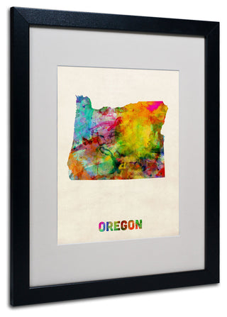 'Oregon Map' Matted Framed Canvas Art by Michael Tompsett