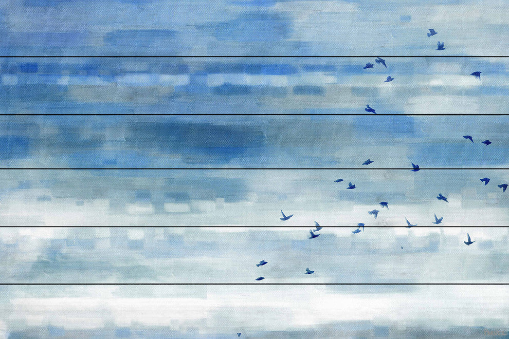 "Blue Sky Birds" Wall Art on Wood, 60"x40"