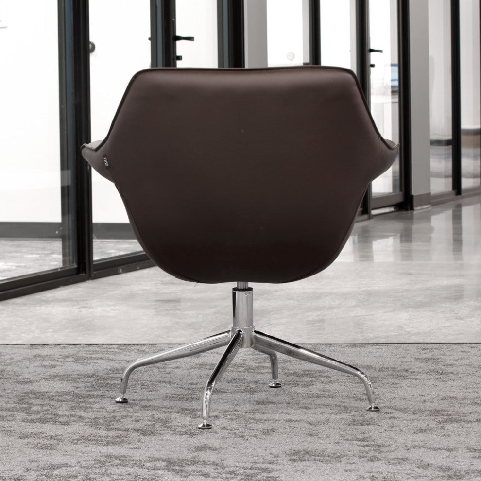 Modern Mala Swivel Chair Soft Leatherette Upholstery Stainless Steel Base, Brown
