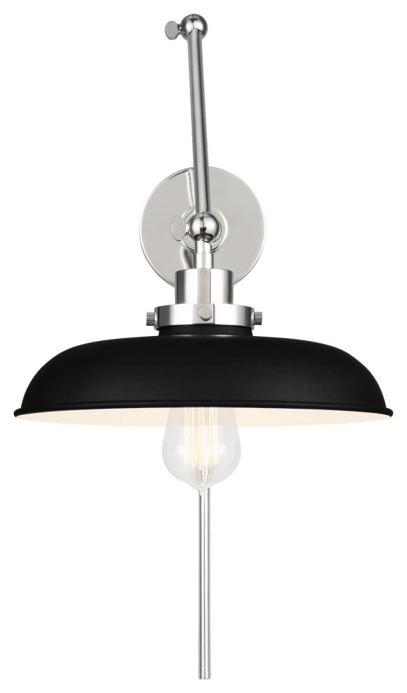 Wellfleet Double Arm Wide Task Sconce, Midnight Black and Polished Nickel