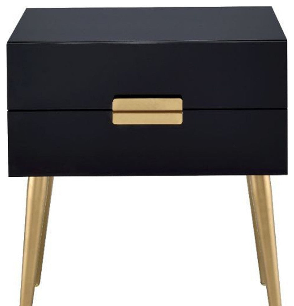 24" Black and Gold End Table With Two Drawers