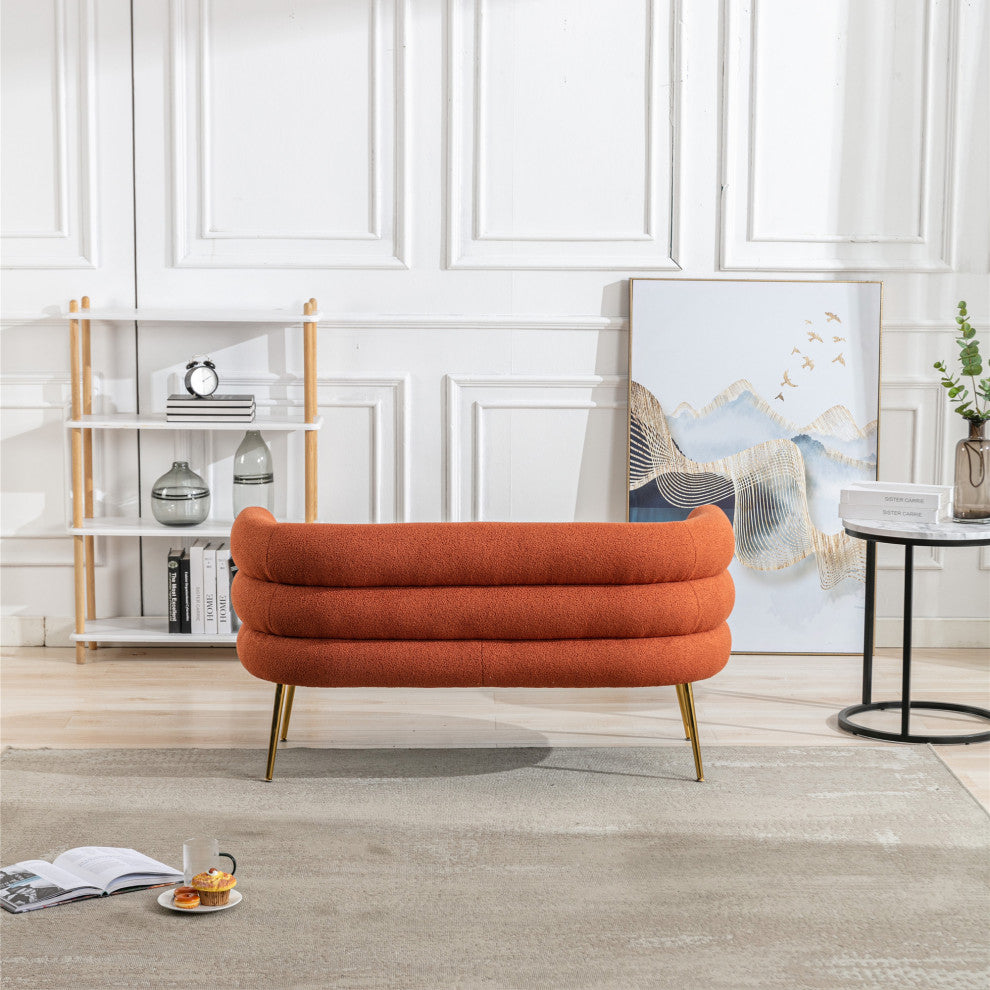 53" Round Arm Settee with Metal Legs, Orange, 53"
