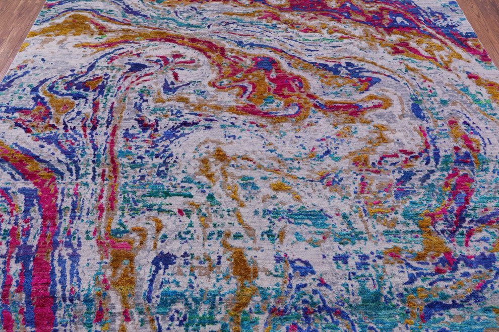 Wool and Silk Handmade Abstract Rug 7' 11" X 10' 3" Q11855