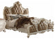 Queen Tufted Beige Upholstered Faux Leather Bed With Nailhead Trim