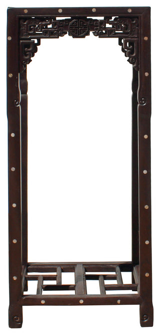 Chinese Rosewood Brown Mother of Pearl Inlay Stand Pedestal Table Hcs4193