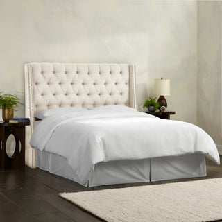 Williams King Nail Button Tufted Wingback Headboard, Linen Talc