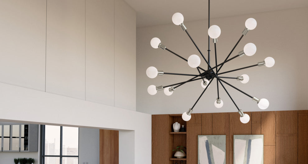 Armstrong 63" 16 Light Chandelier, Black