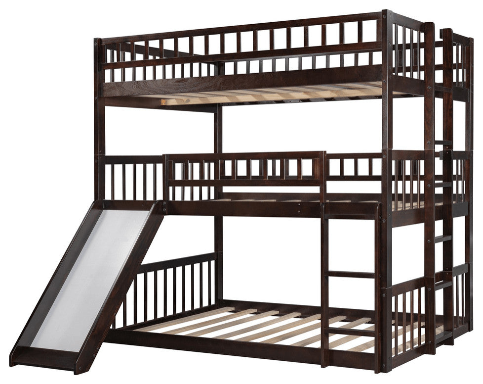 Espresso Full Over Full Over Full Contemporary Bunk Bed With Slide