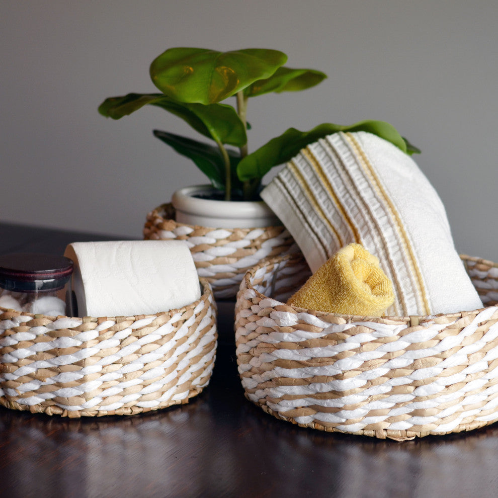 3 Piece Raffia and Wire Basket Bowl Set