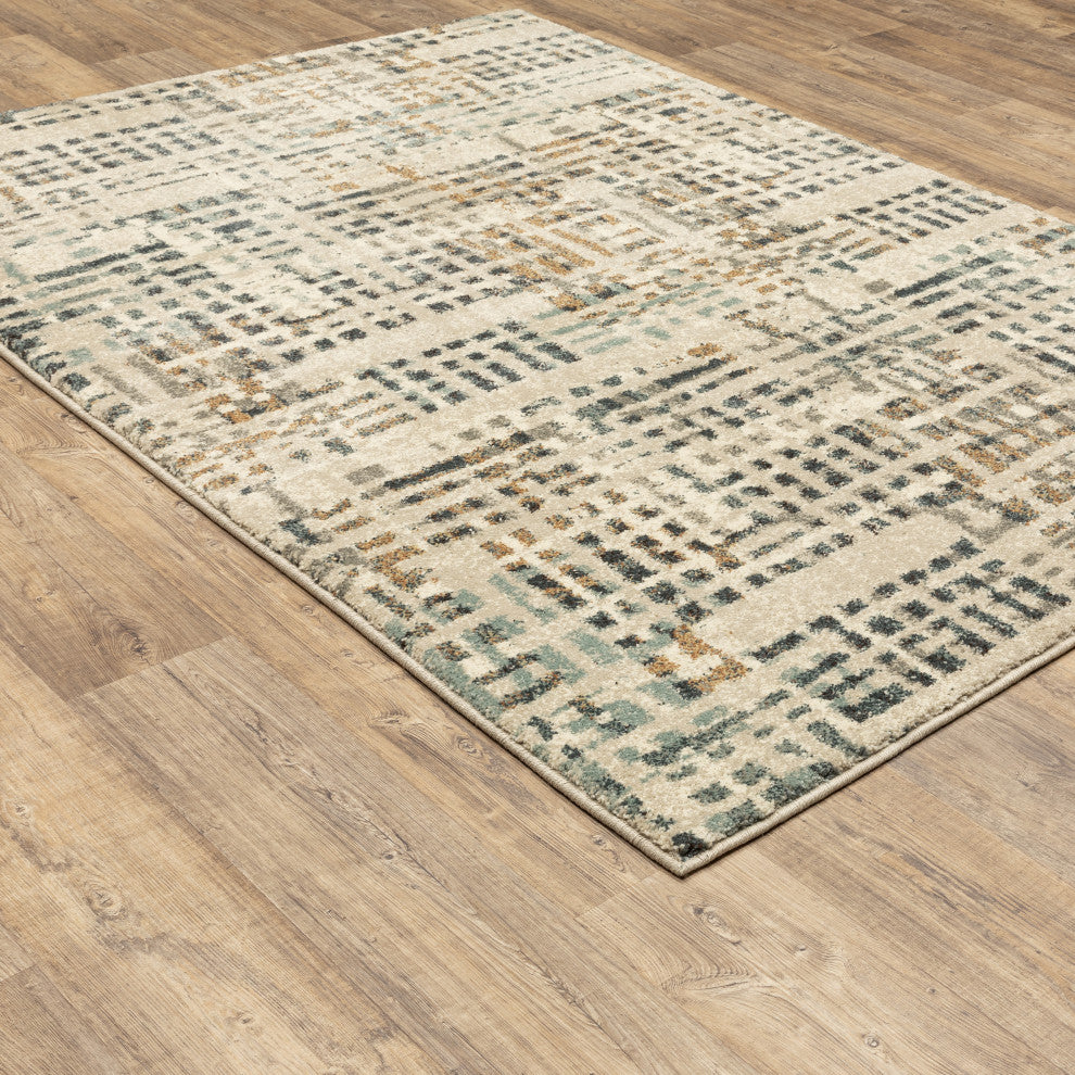 Carolina Distressed Grid Area Rug, Beige, 7'10"x10'