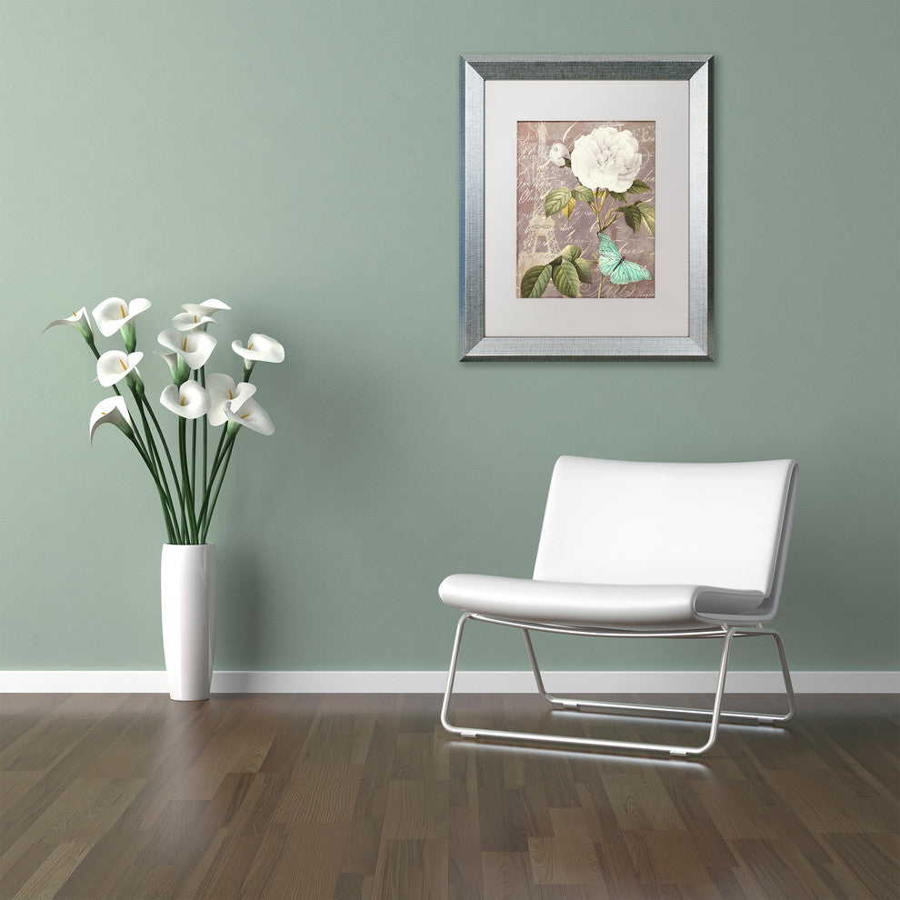 Color Bakery 'White Rose' Matted Framed Art, Silver Frame, White Mat, 16x20