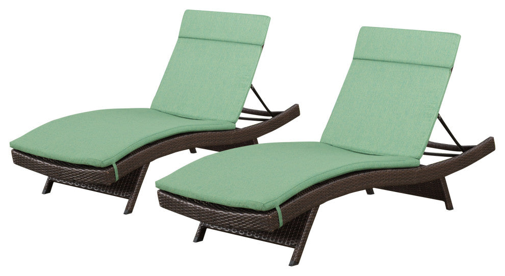 GDF Studio Aloha Wicker Chaise Lounge with Cushions Jungle Green, Set of 2