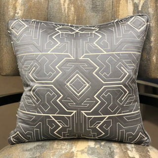 Plutus Daria Moss Silver Geometric Luxury Throw Pillow, 26"x26"