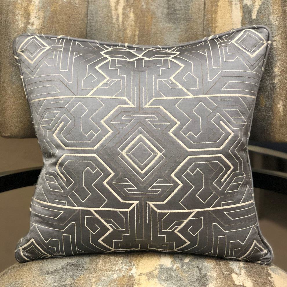 Plutus Daria Moss Silver Geometric Luxury Throw Pillow, 26"x26"