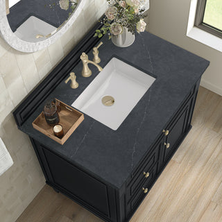 Lorelai 36" Single Vanity, Black Onyx, 3 CM Charcoal Soapstone Top