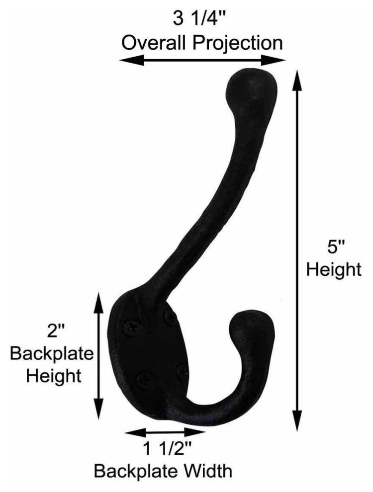 Black Coat Double Hooks Wrought Iron 5" L Wall Mount Rust Resistant Pack of 2