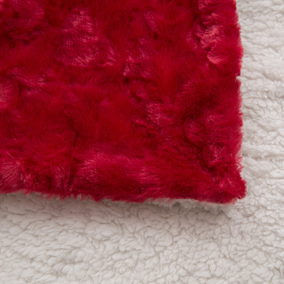 Luxury Hearts in Love Plush Faux Fur Sherpa Fleece Throw Blanket Solid Red, 90"