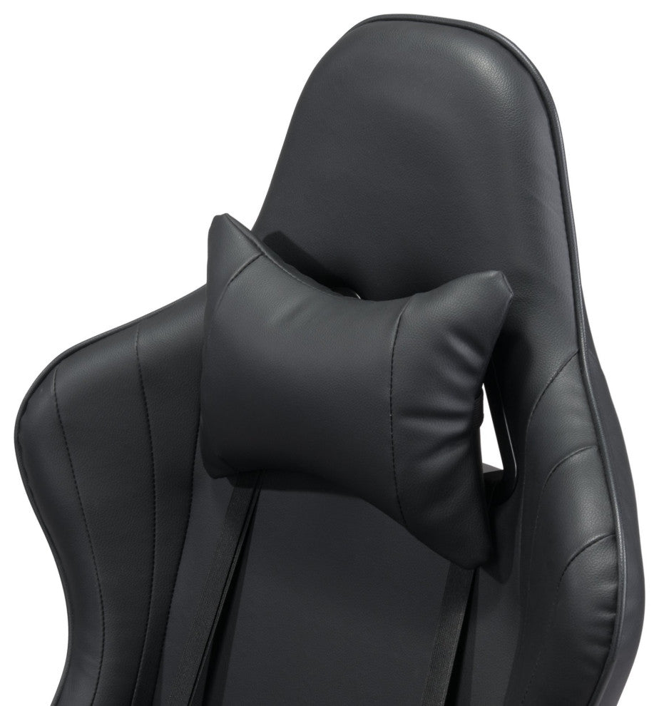 Computer Gaming Chair, Faux Vinyl Leather, Steel, Black, Home Business Office