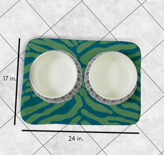 Green Rectangular Animal Stripe Pet Feeding Mat for Dogs or Cats