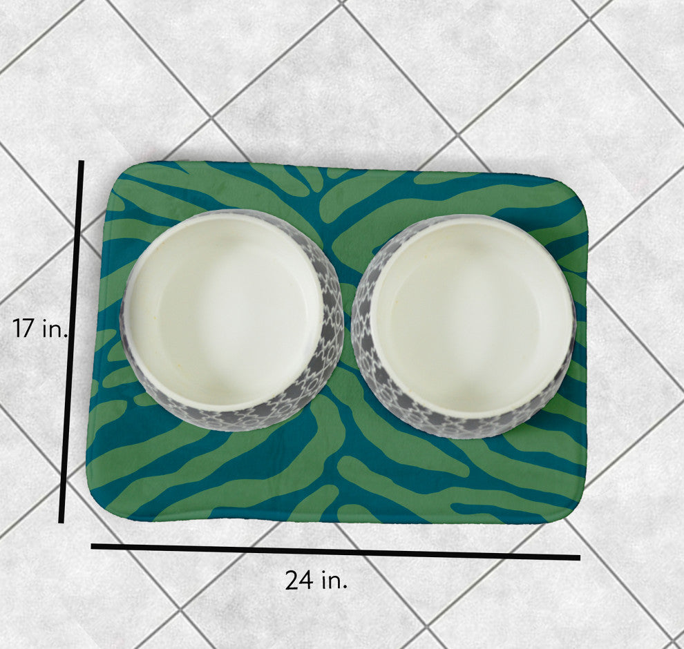 Green Rectangular Animal Stripe Pet Feeding Mat for Dogs or Cats