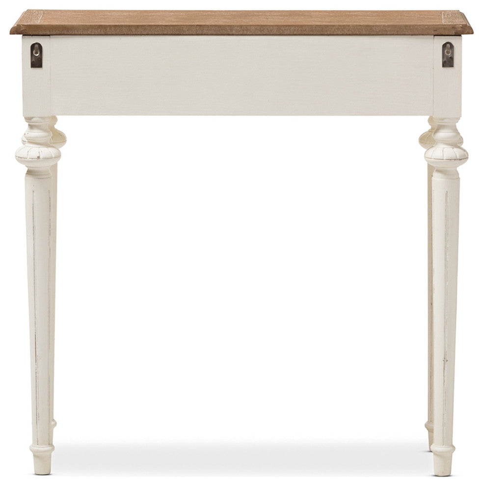 Marquetterie Weathered Oak and White Wash Distressed Finish Wood Console Table