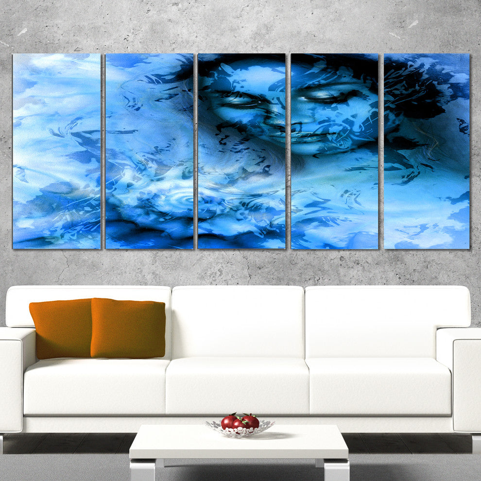 Young Woman With Closed Eyes, Portrait Canvas Art Print, 60"x28", 5 Panels