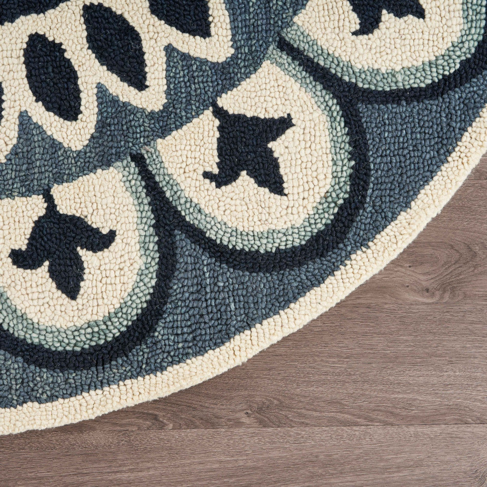 6" Round Blue Floral Bloom Area Rug