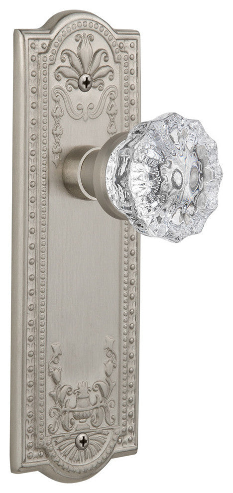 Meadows Plate Privacy Crystal Glass Knob, Satin Nickel