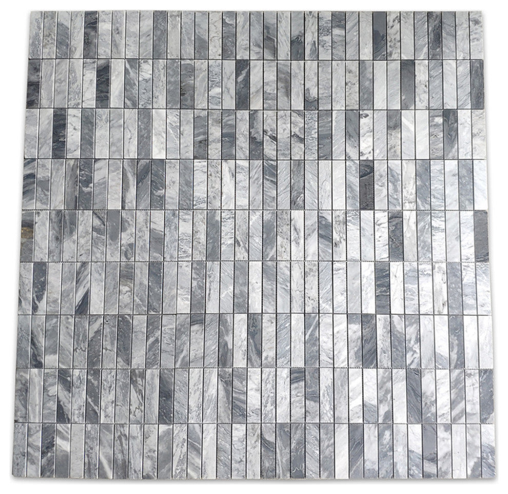 1x4 Bardiglio Gray Marble Stacked Rectangular Mosaic Tile Polished, 1