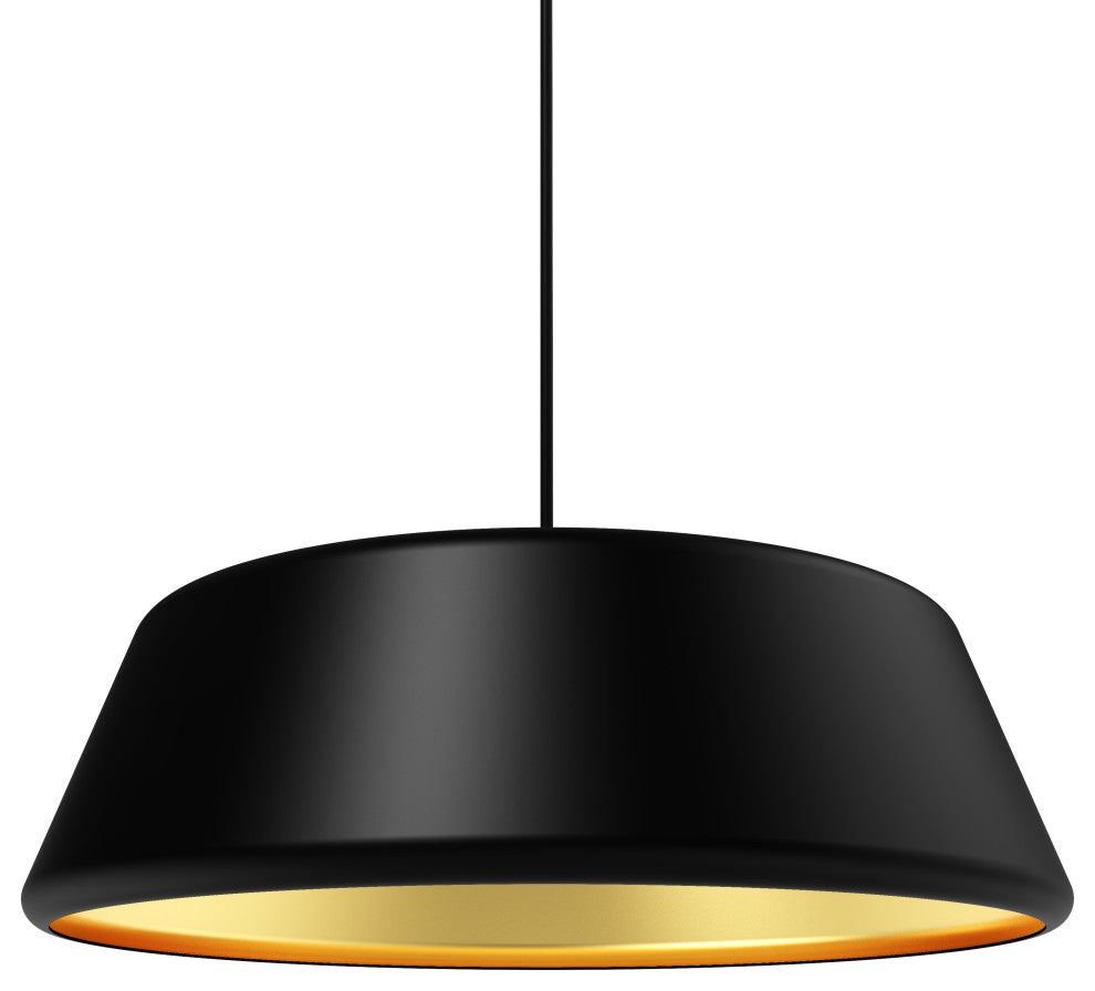 Pillbox 20" Pendant - Black w/Gold Interior - Integrated LED