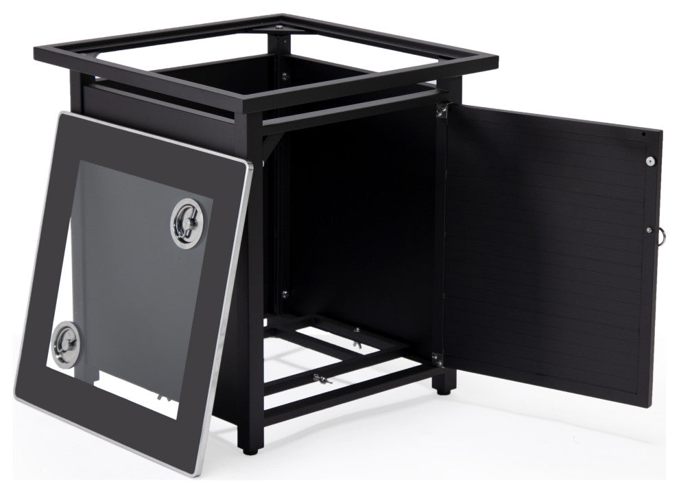 LeisureMod Walbrooke Square Fire Pit Table and Tank Holder With Slats, Black