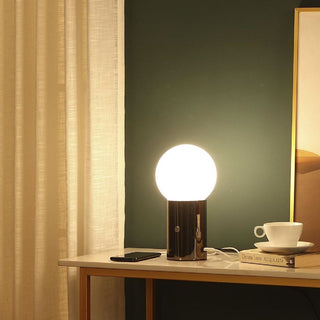 Brightech Kai LED Table Lamp with USB Port, Glass Globe Shade, Stunning Brass