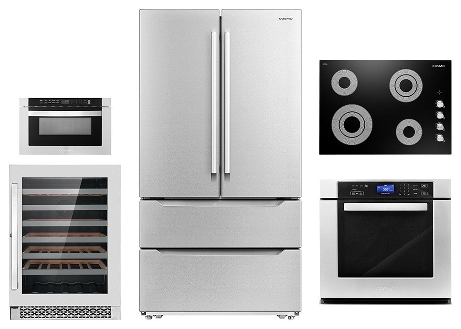 5PC, 30" Cooktop 24" Wine Cooler 30" Wall Oven 24" Microwave & Refrigerator
