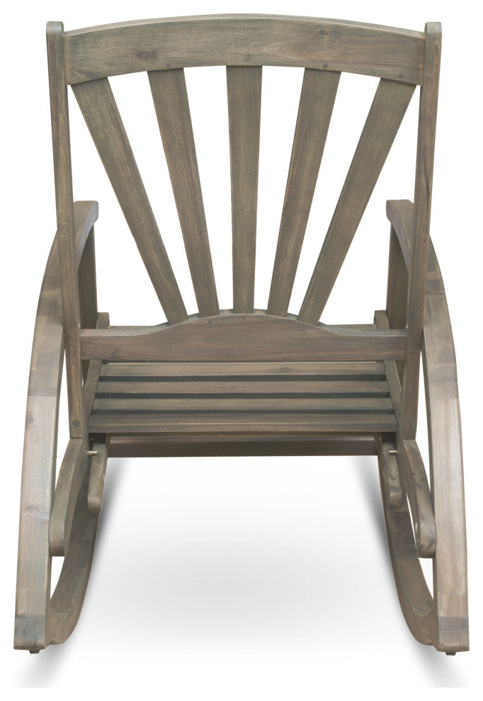GDF Studio Alva Outdoor Acacia Wood Rocking Chair With Footrest, Gray Finish